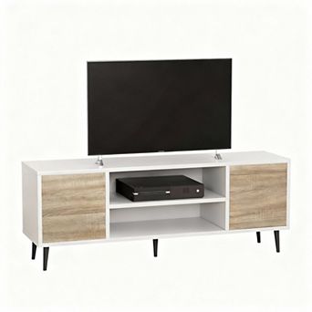 58" Handle-Free Pop-Up Door TV Stand, Cable Management, 220 lbs Capacity