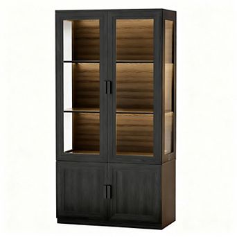 67" Tall Curio Cabinet with 3 Shelves, LED Lights, Magnetic Lock, Transparent Door