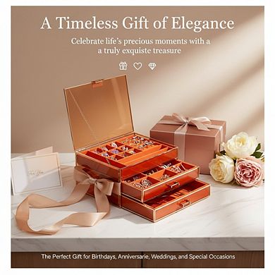 ZUQIETA 3-Tier Large Glass Jewelry Organizer with Velvet Lining & Copper Handles