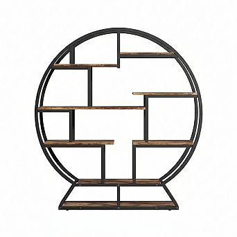 ZUQIETA 63" Round Etagere Bookcase, Industrial Staggered Shelves Display Rack for Home Office Livin