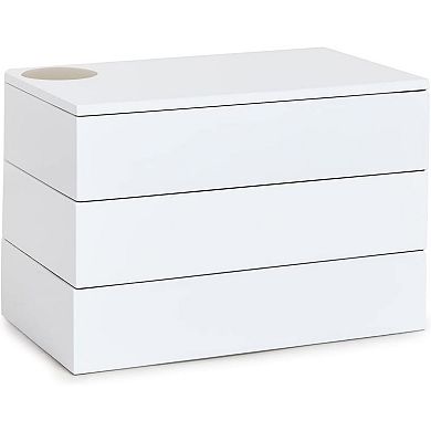 ZUQIETA Spindle Stacked Jewelry Box with 3 Compartments, High-Gloss White