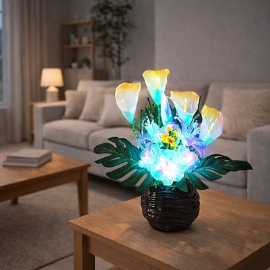 20"H Black Base Calla Lilies LED Vase Lamp, Lighted Floral Home Décor Accent