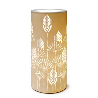 11"H Matte Gold Floral Cutout Glow Cylinder LED Table Lamp