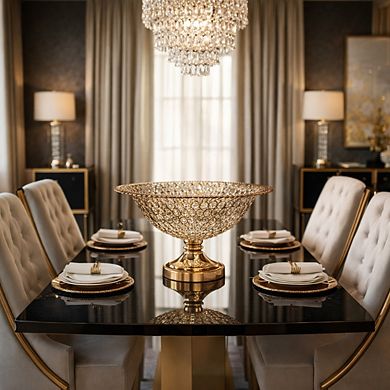 15"H Rose Gold Pedestal Bowl w/ Crystal Rings Candle Holder