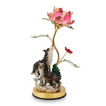 16"H Pink Vintage Style Lotus Flower with Deer Touch Lamp