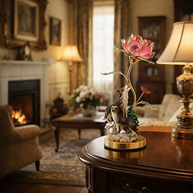 16"H Pink Vintage Style Lotus Flower with Deer Touch Lamp