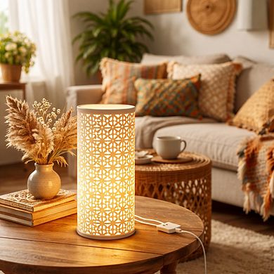 11"H Gold Floral Glow Cylinder LED Table Lamp