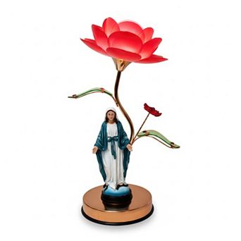 16"H Multicolor Virgin Mary Relegious Statue with Floral Touch Lamp