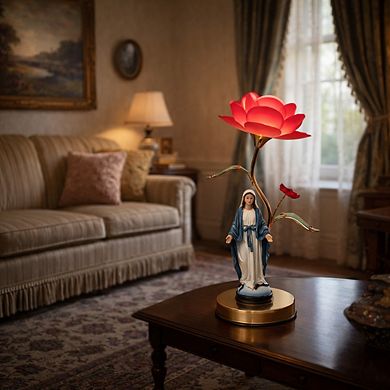 16"H Multicolor Virgin Mary Relegious Statue with Floral Touch Lamp