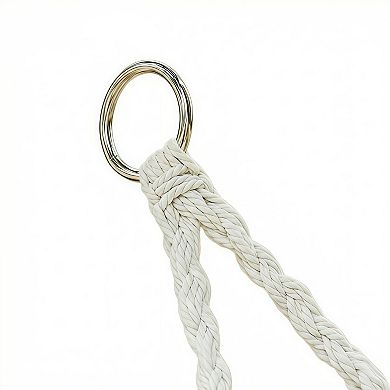 Two Person Macrame Hammock Swing Chair with Cushion for Indoor Outdoor Use