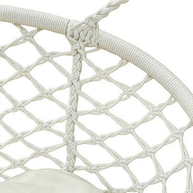 Two Person Macrame Hammock Swing Chair with Cushion for Indoor Outdoor Use