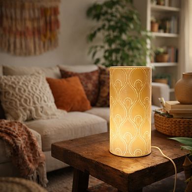 11"H Gold Vine Cutout Glow Cylinder LED Table Lamp