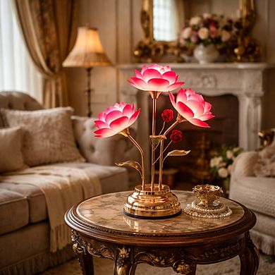 20"H Red Rose Elegant Floral Cluster Design with Multiple Stems Touch Lamp