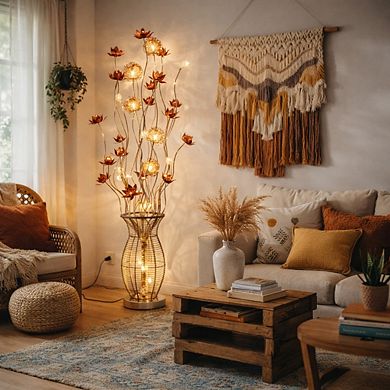 58"H Coffee Brown Wire Vase with Metallic Floral Stem LED Floor Lamp