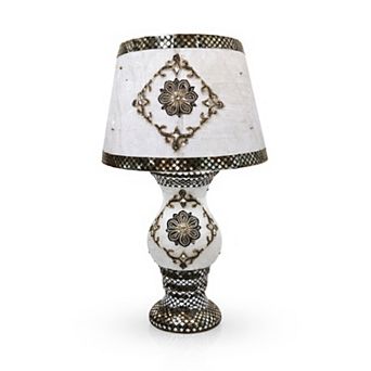 20.5"H Silver Floral Vase with Diamond Motif Shade LED Lamp