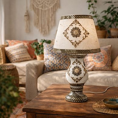 20.5"H Silver Floral Vase with Diamond Motif Shade LED Lamp