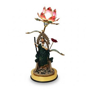 16"H Multicolor Floral Accent with Elegant Jesus Figurine Touch Lamp