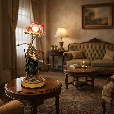 16"H Multicolor Floral Accent with Elegant Jesus Figurine Touch Lamp