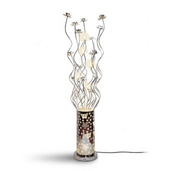 60"H Silver Butterfly Vase with Decorative Floral Stem LED Floor Lamp