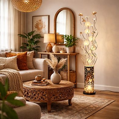 60"H Silver Butterfly Vase with Decorative Floral Stem LED Floor Lamp