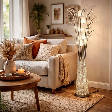 60"H Silver Elegant Vase with Radiant Floral Stems LED Floor Lamp