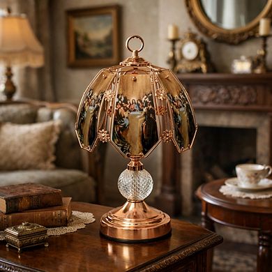 17"H Rose Gold Color Religious Glass Panel Design Touch Lamp