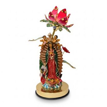 16"H Multicolor Virgin Mary Figurine with Floral Accents Touch Lamp
