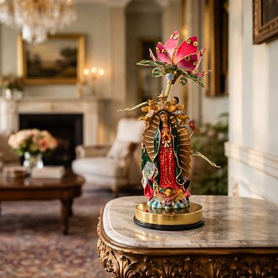 16"H Multicolor Virgin Mary Figurine with Floral Accents Touch Lamp