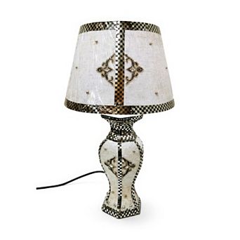 20.5"H Black & Silver Checkered Vase with Ornate Shade LED Lamp