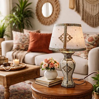 20.5"H Black & Silver Checkered Vase with Ornate Shade LED Lamp