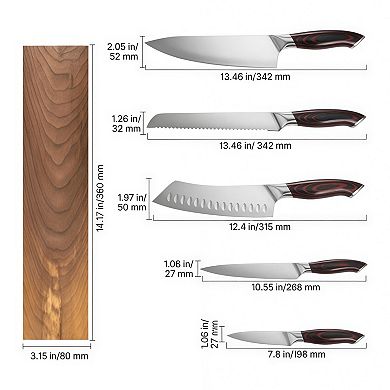 6 Piece High Carbon Stainless Steel Kitchen Knife Set with Magnetic Holder