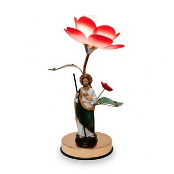 16"H San Judas Tadeo Religious Statue with Rose Gold Color Base Touch Lamp