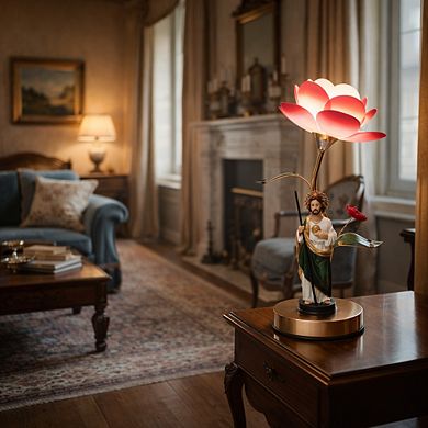 16"H San Judas Tadeo Religious Statue with Rose Gold Color Base Touch Lamp