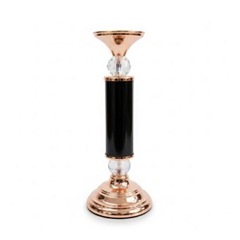 12"H Elegant Golden & Black Stand with Crystal Spheres Candle Holder, Decorative Home