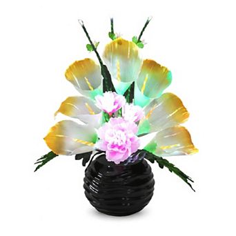 20"H Black Base Multicolor Flower LED Vase Lamp, Lighted Floral Home Décor