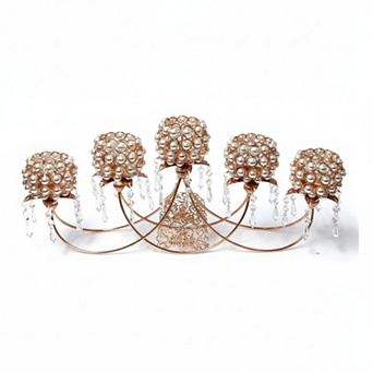 27"W Ornate Five-Shade Fixture w/ Faceted Golden Domes Candle Holder