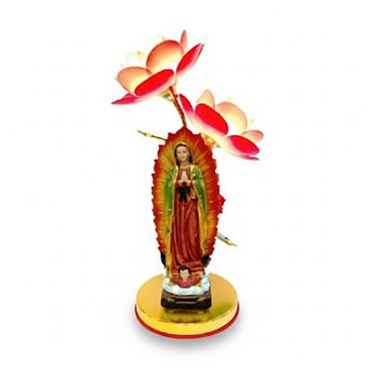 20"H Multicolor Our Lady of Guadalupe Statue with Two Flowers Touch Lamp