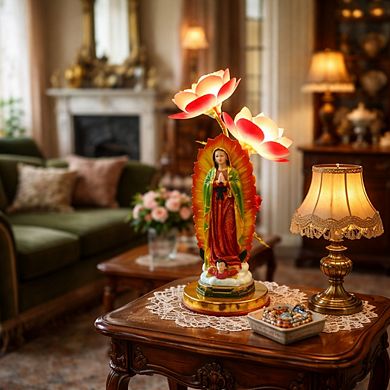 20"H Multicolor Our Lady of Guadalupe Statue with Two Flowers Touch Lamp
