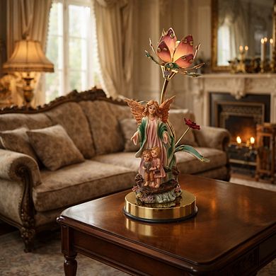 16"H Multicolor Guardian Angel Figurine with Floral Accents Touch Lamp