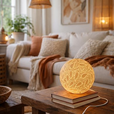 7"H Amber Round Body Floral Cutout Glow LED Table Lamp
