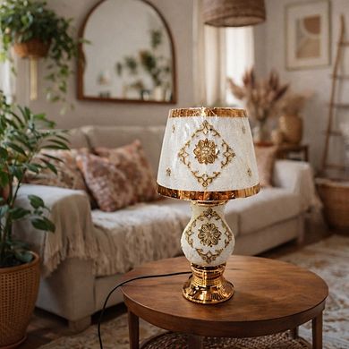 20.5"H White Vase with Gold Accents & Floral Shade LED Lamp