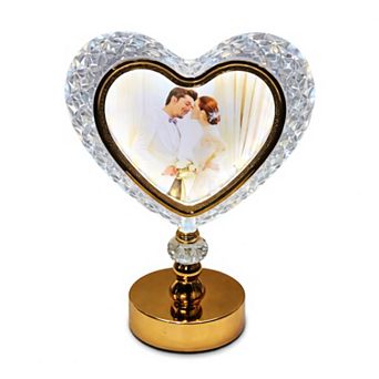 13"H Golden Base Heart Photo Frame Touch Lamp, LED Decorative Accent