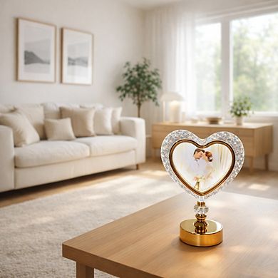 13"H Golden Base Heart Photo Frame Touch Lamp, LED Decorative Accent