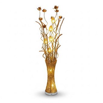 60"H Gold Textured Vase with Glowing Floral Stem LED Floor Lamp