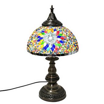 16"H Bronze Ornate Base Floral Mosaic Dome Turkish Lamp