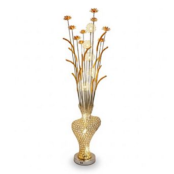 60"H Gold Cylindrical Vase with Floral Stem & Faux Crystal LED Floor Lamp