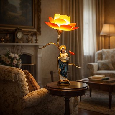 15"H Multicolor Immaculate Heart Relegious Statue with Floral Touch Lamp