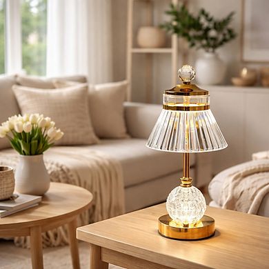 13"H Golden Base Imperial Crystal Touch Lamp, LED Décor Accent