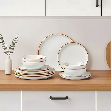 Ceramic Dinnerware Set Service for 4 12 Piece Dishwasher and Microwave Safe