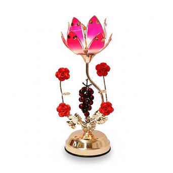 17"H Golden Color Floral Rose and Grape Design Touch Lamp